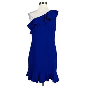 Aidan Mattox One Shoulder Sleeveless Mini Sheath Cocktail Dress Blue Size 10